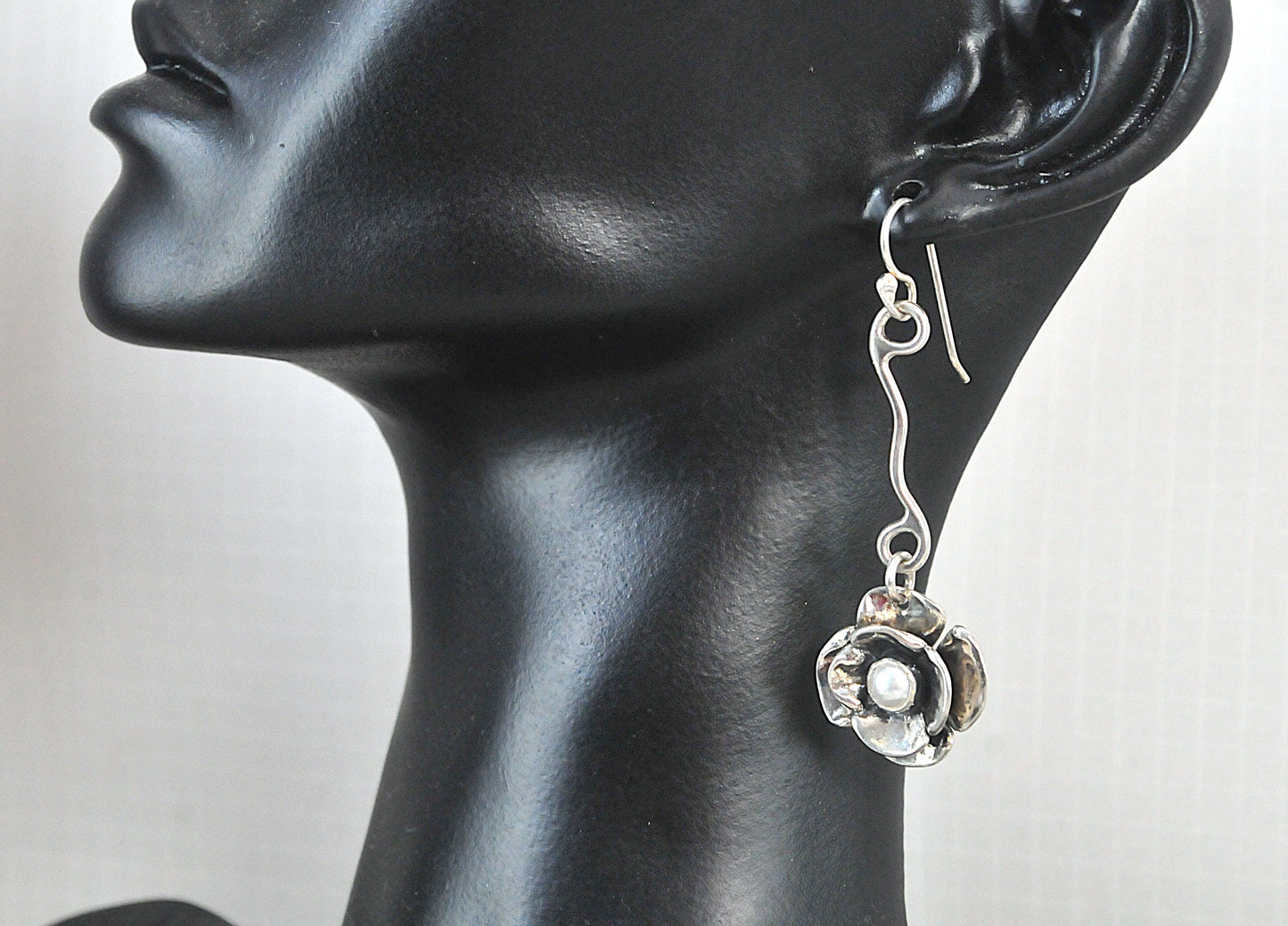 Artisan Signed Sterling Silver Flower Earrings