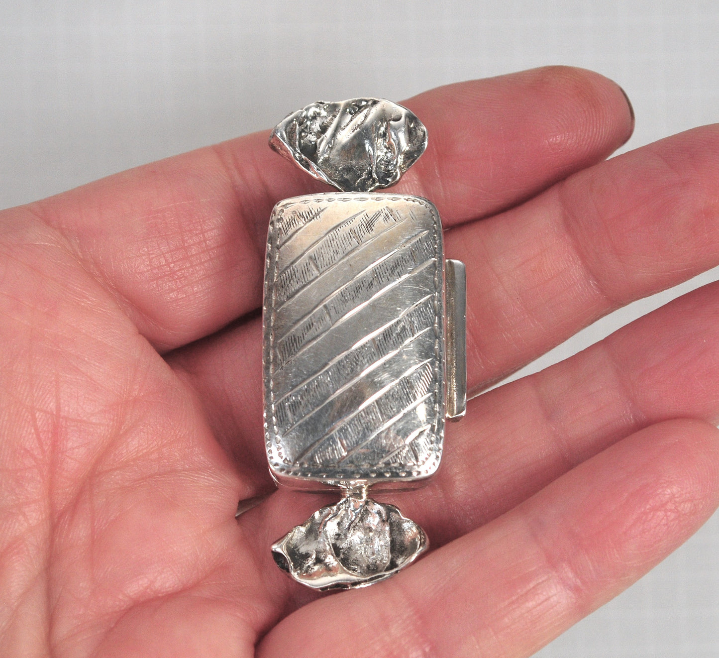 Vintage Sterling Silver Candy Wrapper Pill Box