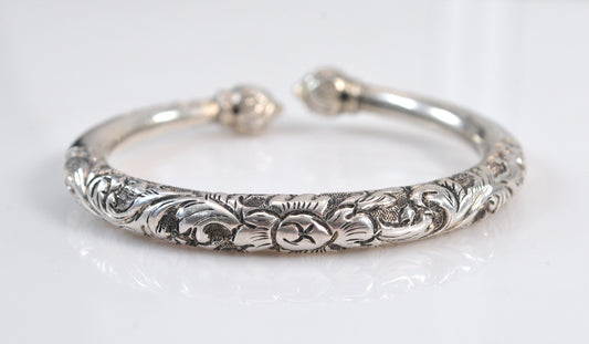 999 Fine Silver Floral Bangle Bracelet