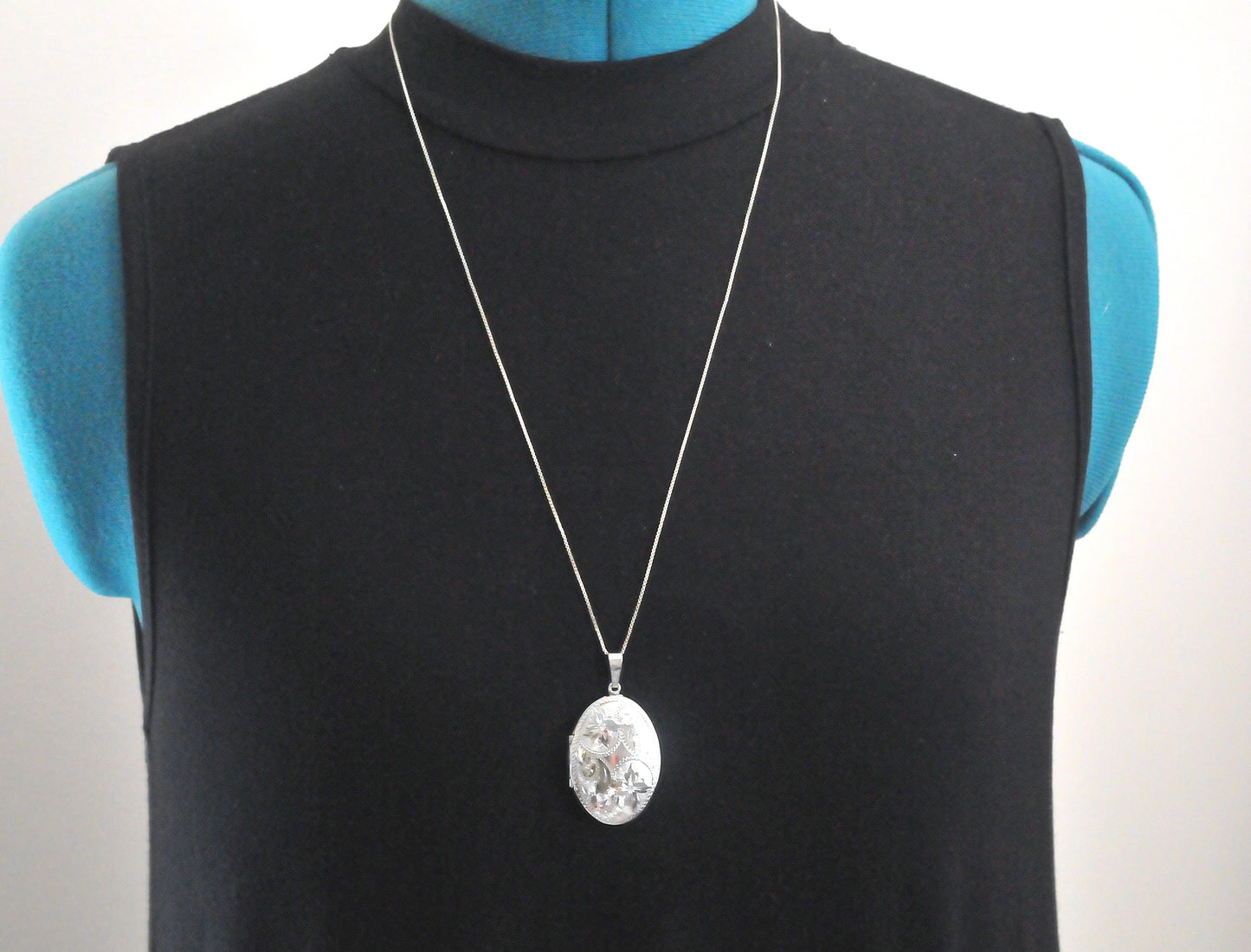 Large Sterling Silver Oval Locket Necklace