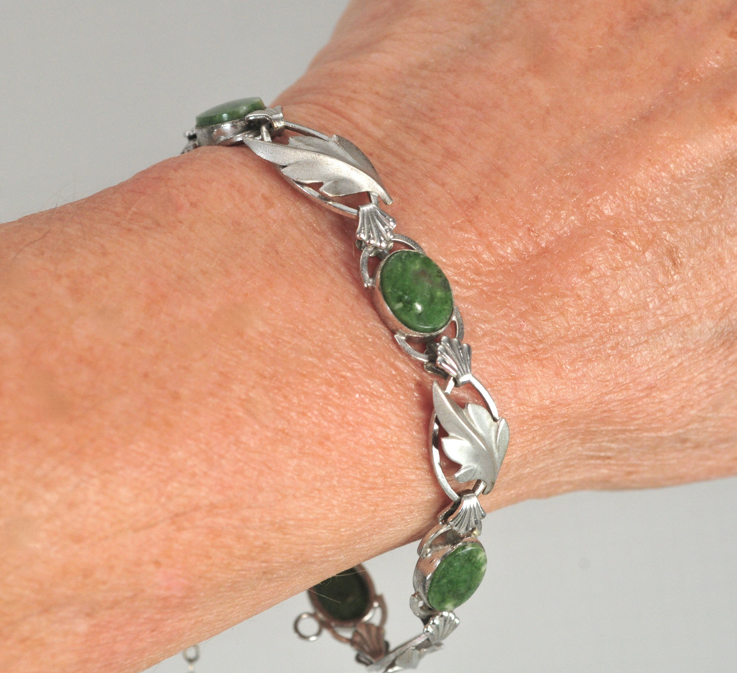 Vintage Sterling Silver Green Stone Bracelet