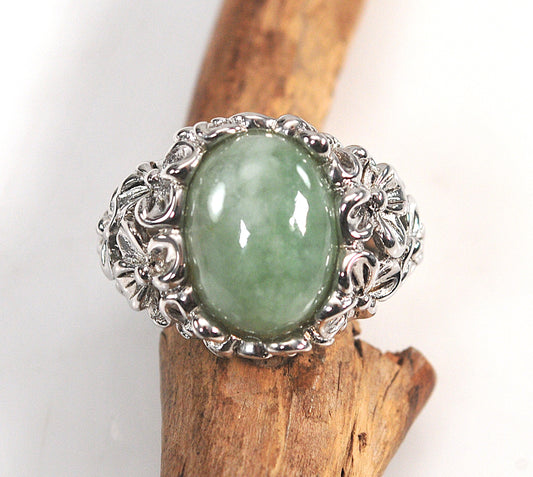 Sterling Silver Jade Flower Ring