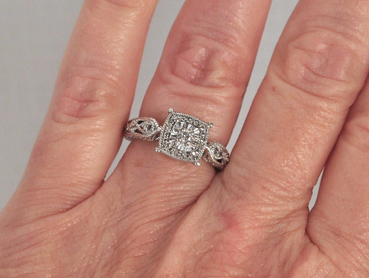 Signed Sterling Silver Diamond Ring