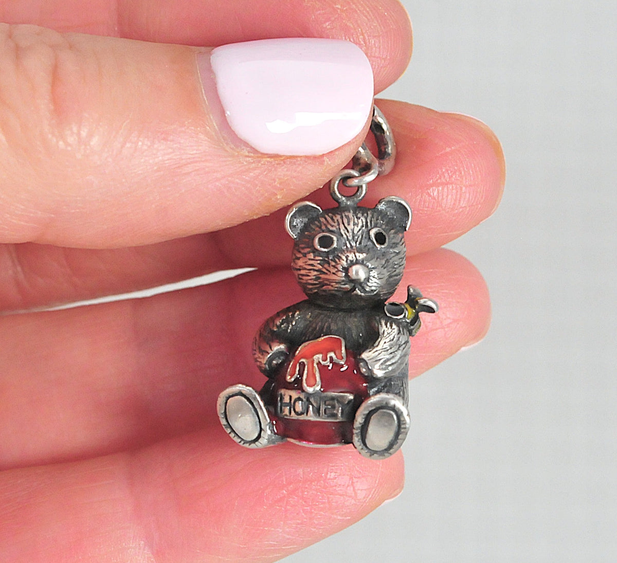 Sterling Silver Red Enamel Articulated Honey Bear Charm Pendant
