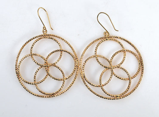 LARGE 14K Gold Geometric Circle Earrings