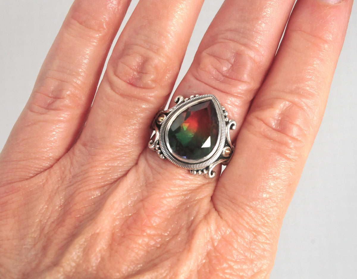 Sterling Silver Signed Watermelon Quartz Ring with 18K Gold Accents