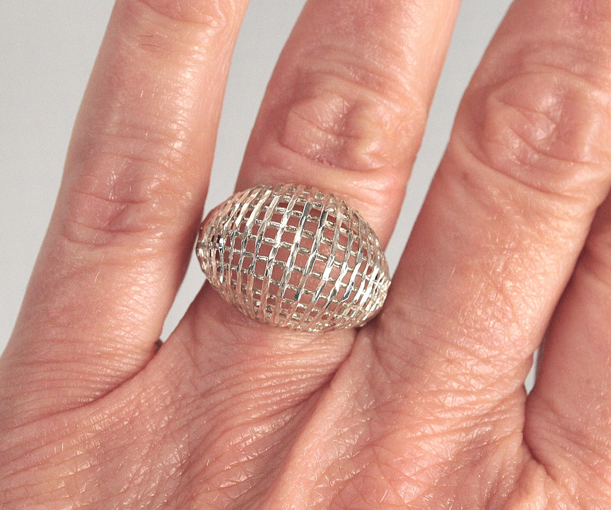 Sterling Silver Diamond Cut Weaved Dome Ring