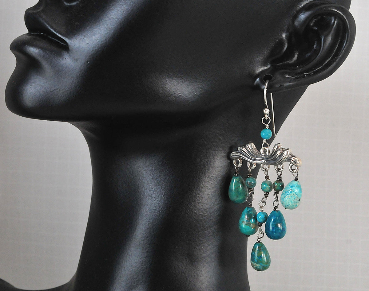 Barse Sterling Silver Turquoise Chandelier Earrings