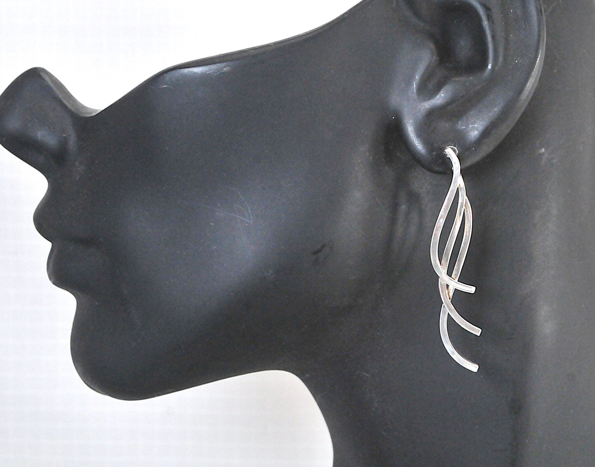 Sterling Silver Signed Modernist Dangle Drop Earrings