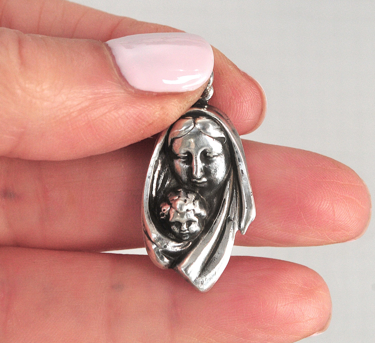 Vintage Sterling Silver Madonna and Child Medal Pendant