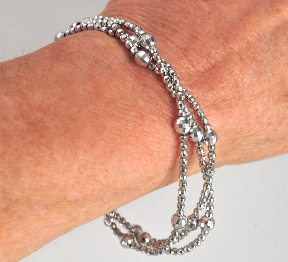 Adjustable 925 Sterling Silver Faceted Ball Bead Bracelet