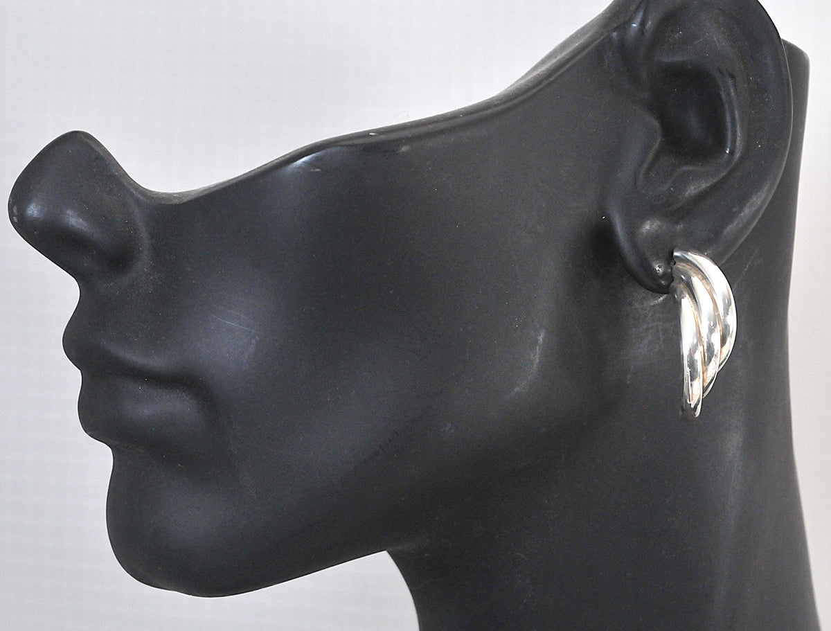 Sterling Silver Signed Modernist Drop Earrings