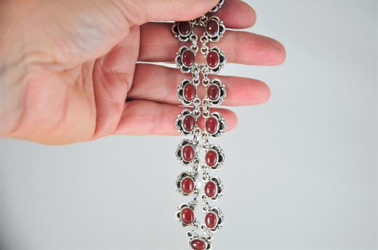 Heavy Adjustable Sterling Silver Carnelian Necklace