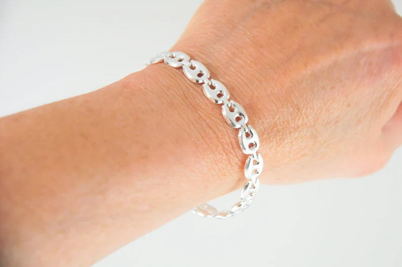 925 Italy 8mm Puffed Mariner Link Bracelet