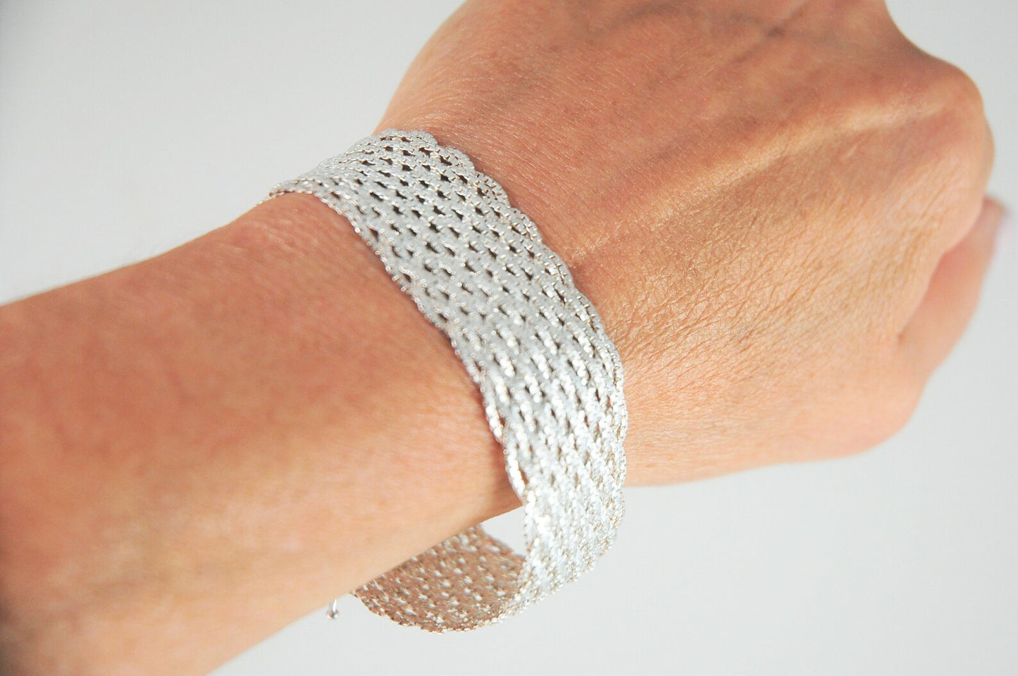 925 Italy Wide Braided Flexible Bangle Bracelet
