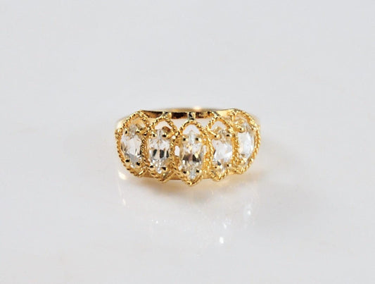 10K Gold Marquise CZ Pyramid Ring Size 7 1/4 - silvervintagejewelry