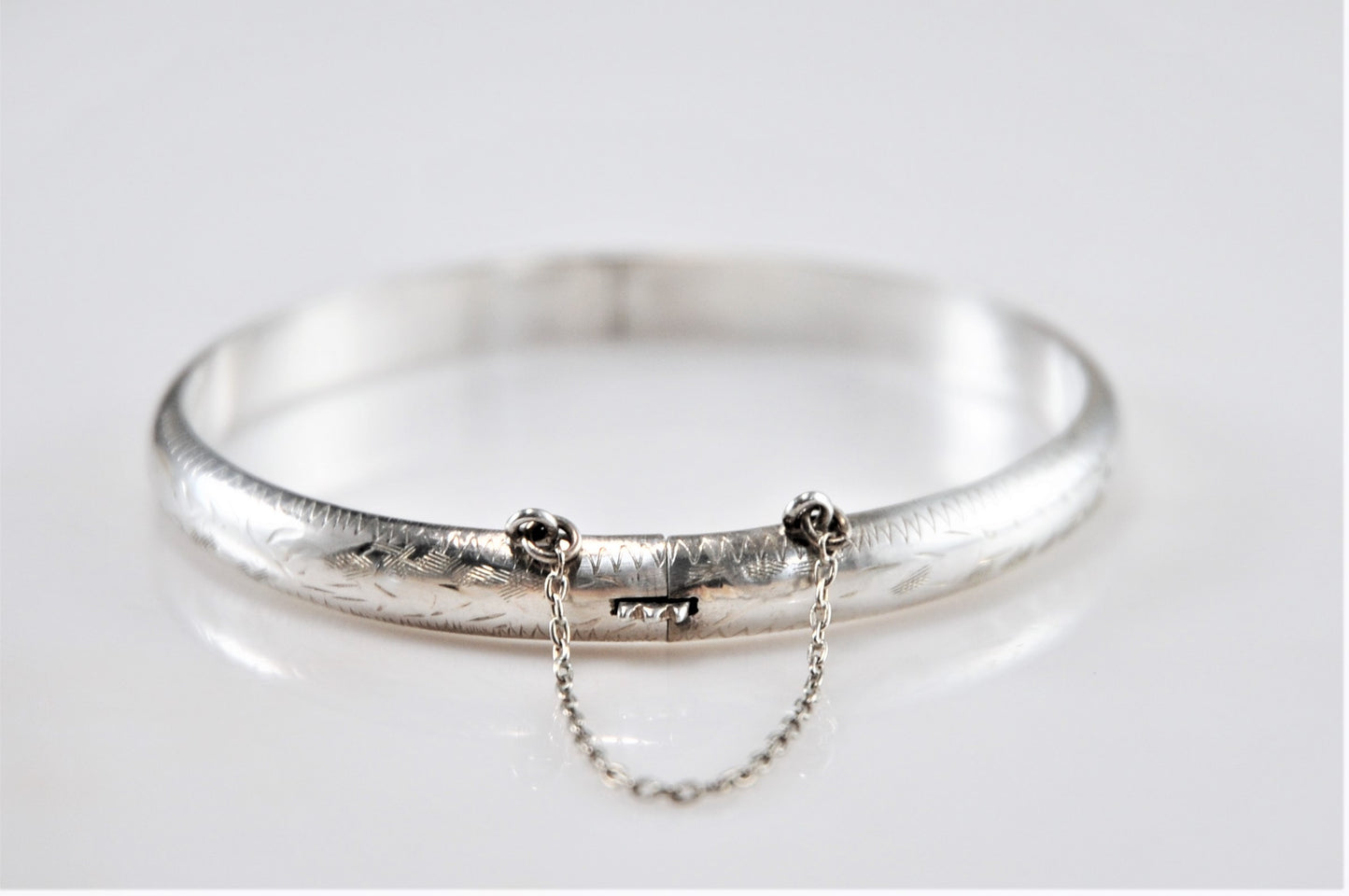 Narrow Sterling Silver Engraved Hinged Bangle, Floral Etched Bangle - silvervintagejewelry
