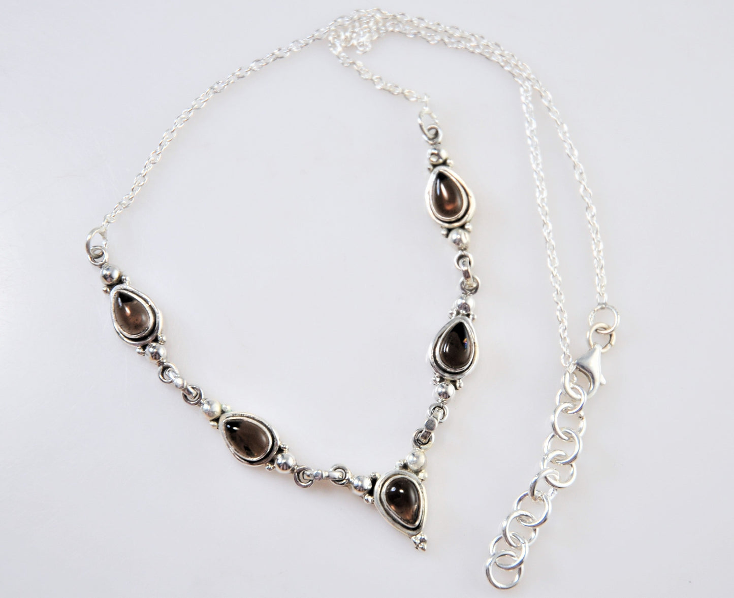 Adjustable Sterling Silver Smoky Quartz Bib Necklace