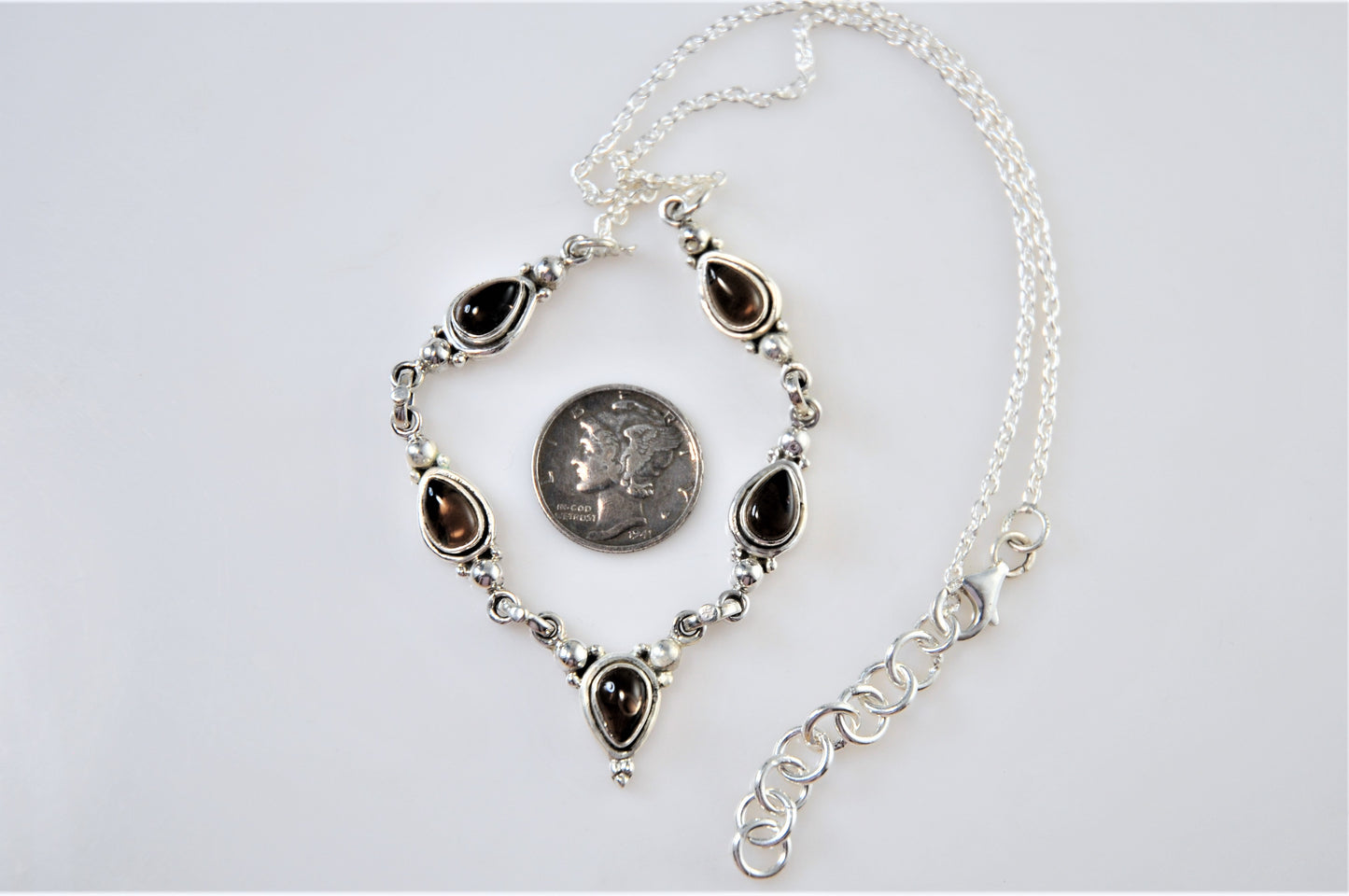Adjustable Sterling Silver Smoky Quartz Bib Necklace