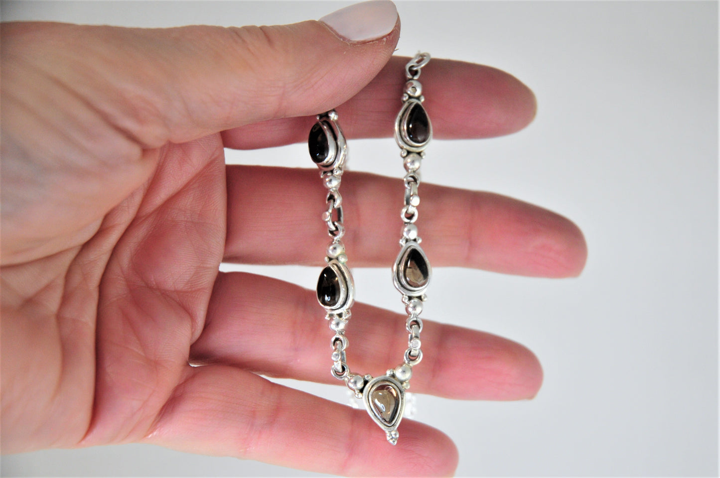 Adjustable Sterling Silver Smoky Quartz Bib Necklace
