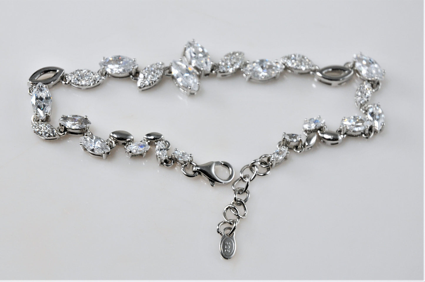 Ornate 925 Marquise CZ Bracelet - silvervintagejewelry
