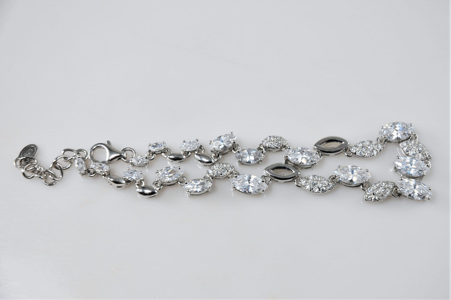 Ornate 925 Marquise CZ Bracelet - silvervintagejewelry