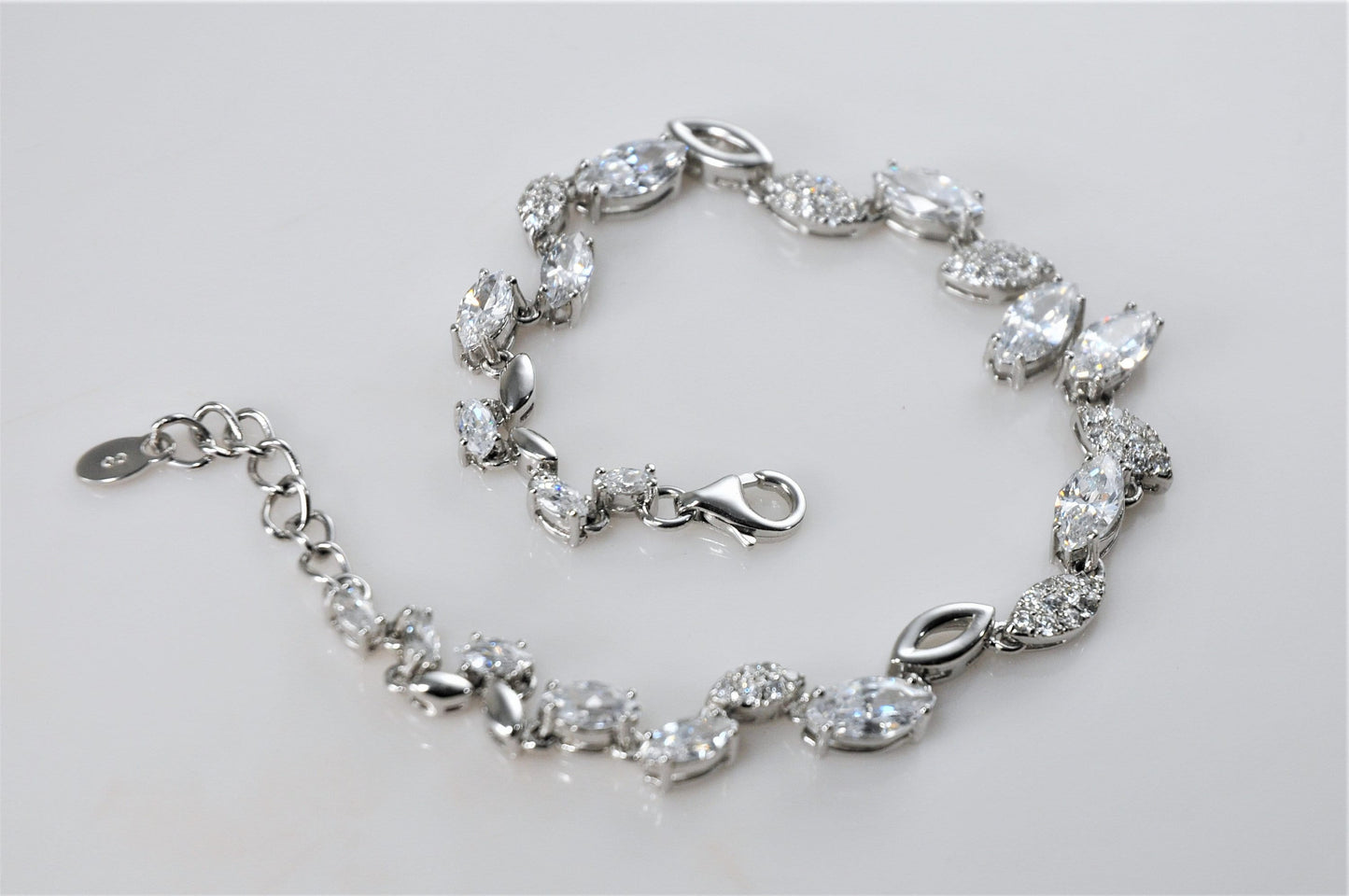 Ornate 925 Marquise CZ Bracelet - silvervintagejewelry