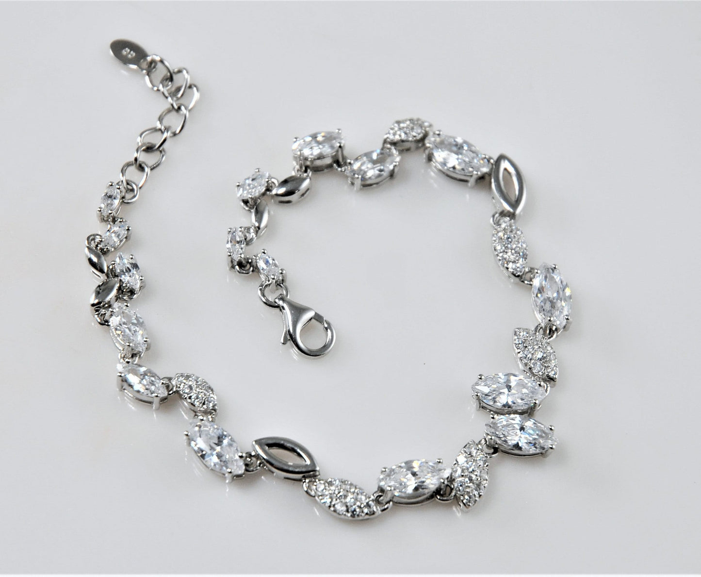 Ornate 925 Marquise CZ Bracelet - silvervintagejewelry
