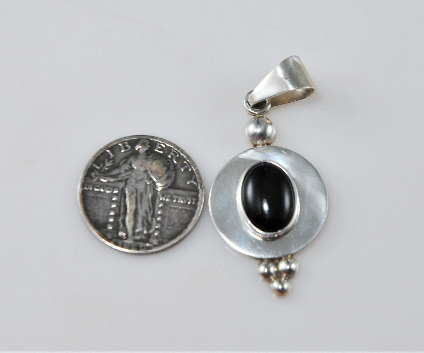 CII Sterling Silver Black Onyx Pendant - silvervintagejewelry