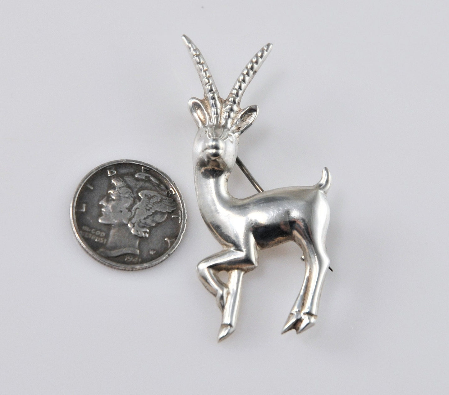 Vintage Sterling Silver Gazelle Brooch - silvervintagejewelry