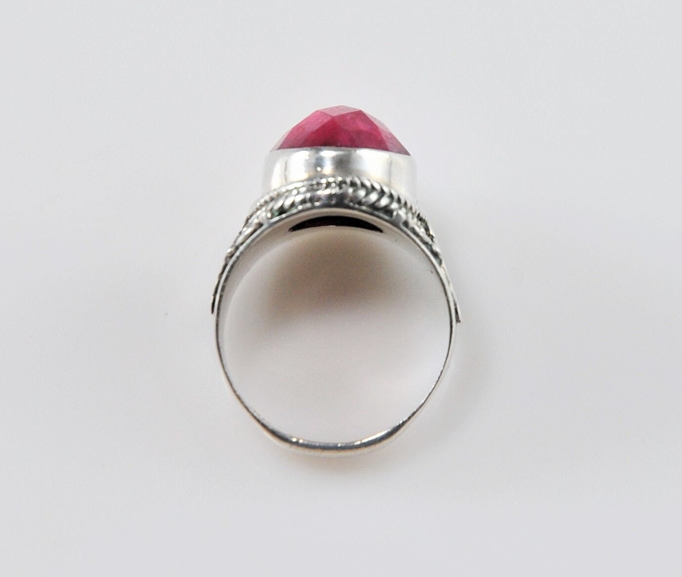 Natural Ruby Sterling Silver Saddle Ring - silvervintagejewelry