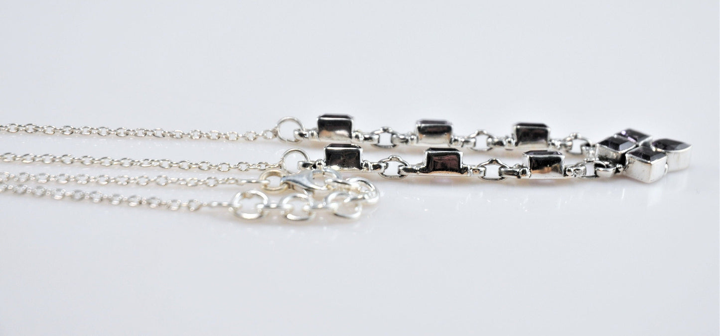 Amethyst Sterling Silver Adjustable Multi-Gem Bib Necklace - silvervintagejewelry