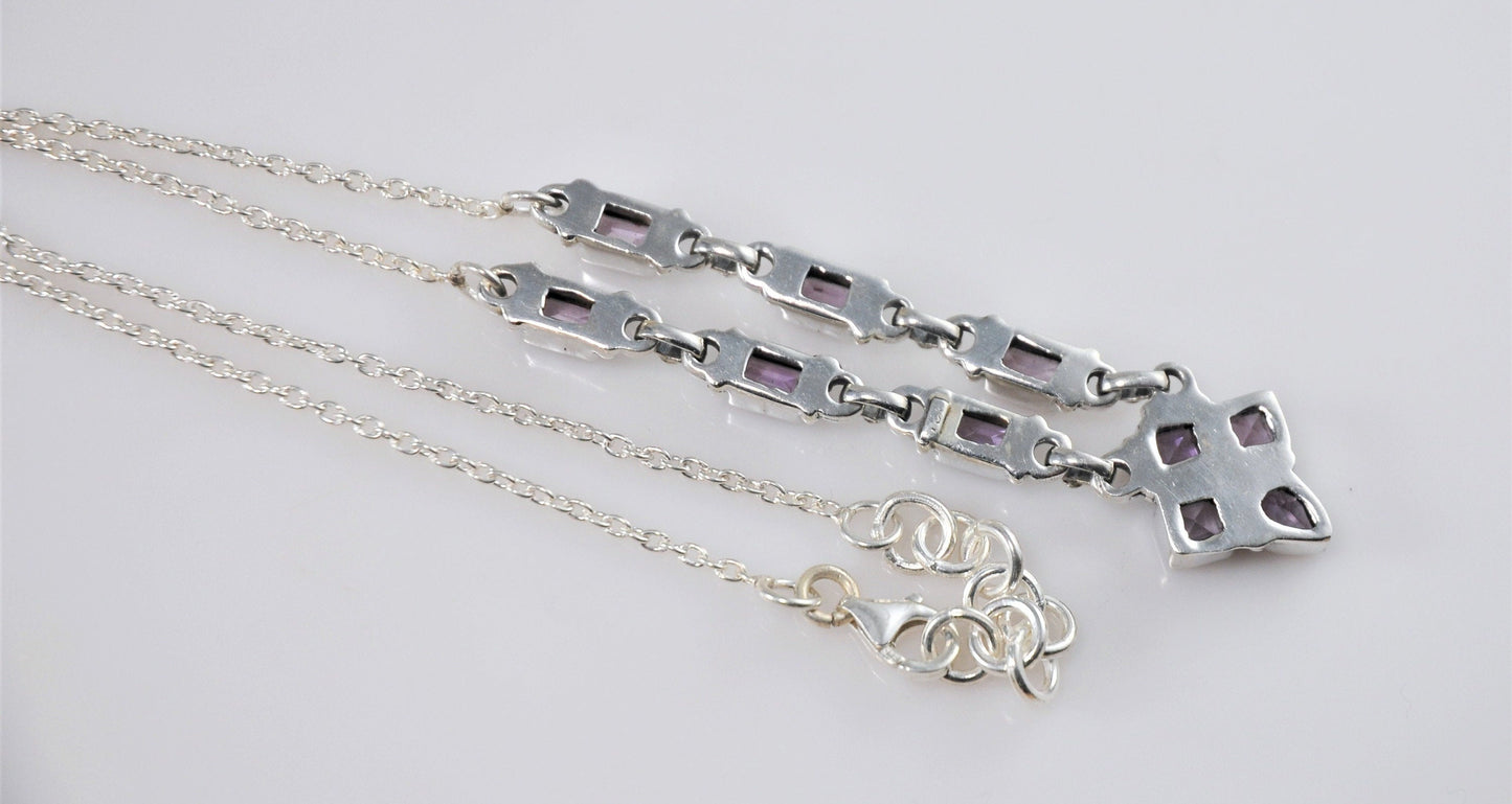 Amethyst Sterling Silver Adjustable Multi-Gem Bib Necklace - silvervintagejewelry
