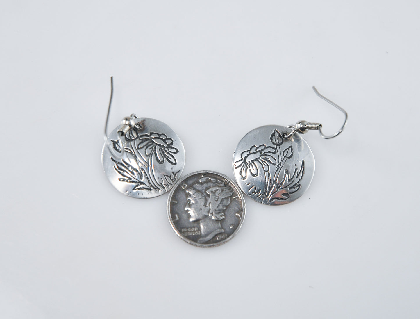 Signed Sterling Silver Flower Earrings