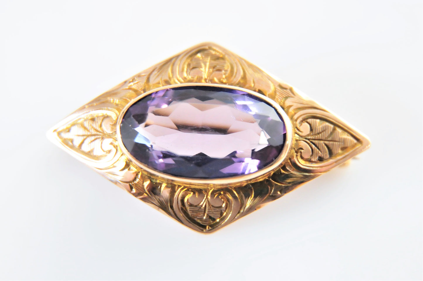 Antique 10K Gold Amethyst Brooch