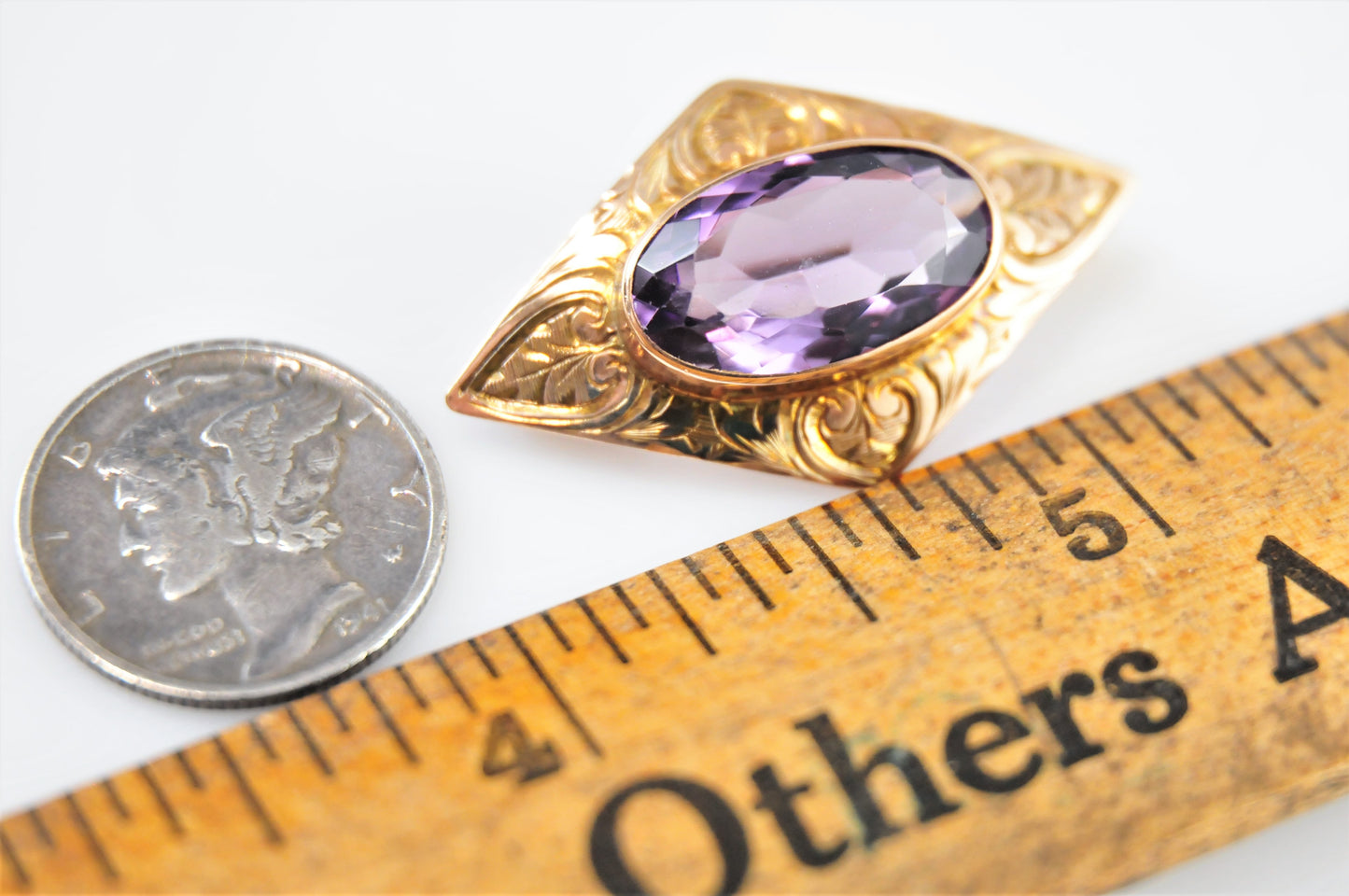 Antique 10K Gold Amethyst Brooch