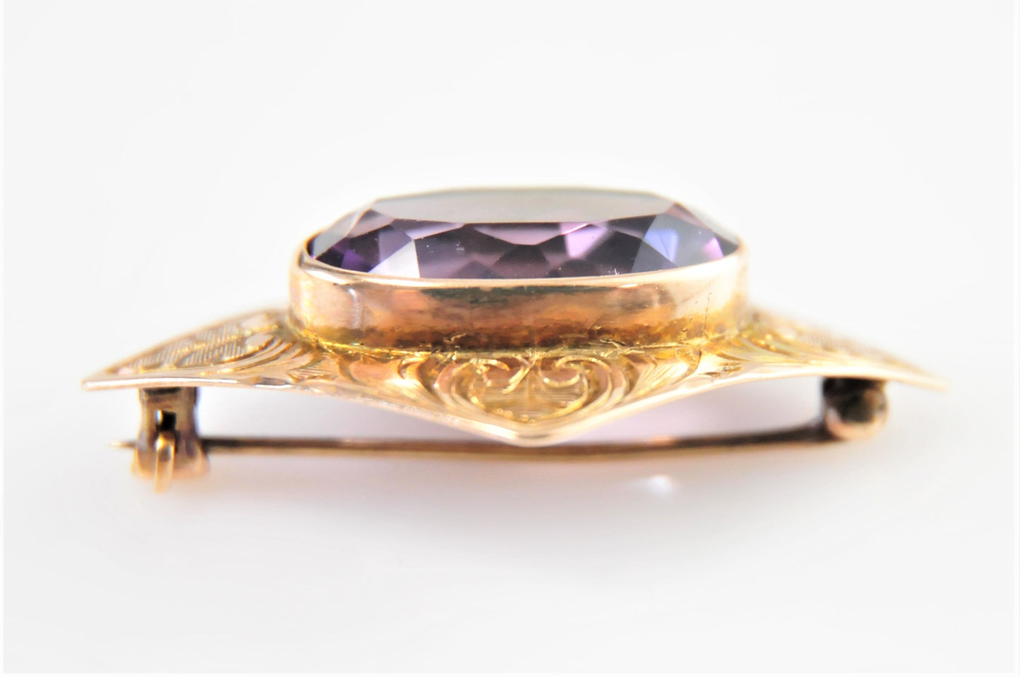 Antique 10K Gold Amethyst Brooch