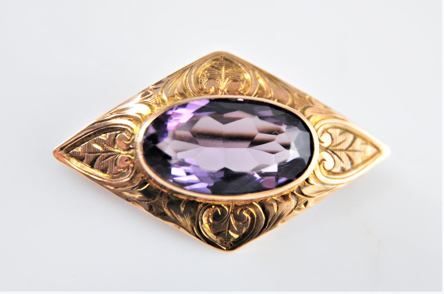 Antique 10K Gold Amethyst Brooch