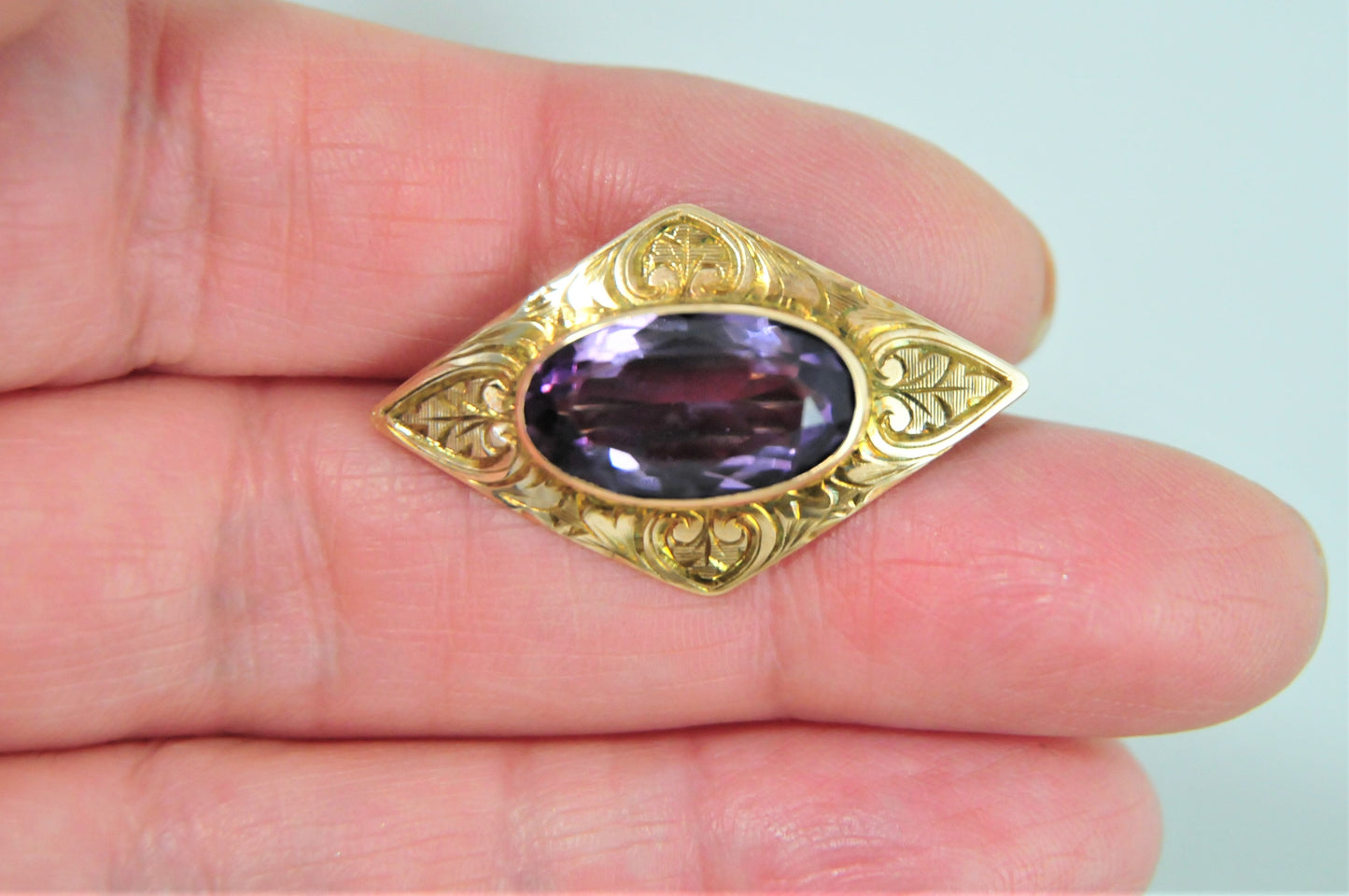 Antique 10K Gold Amethyst Brooch