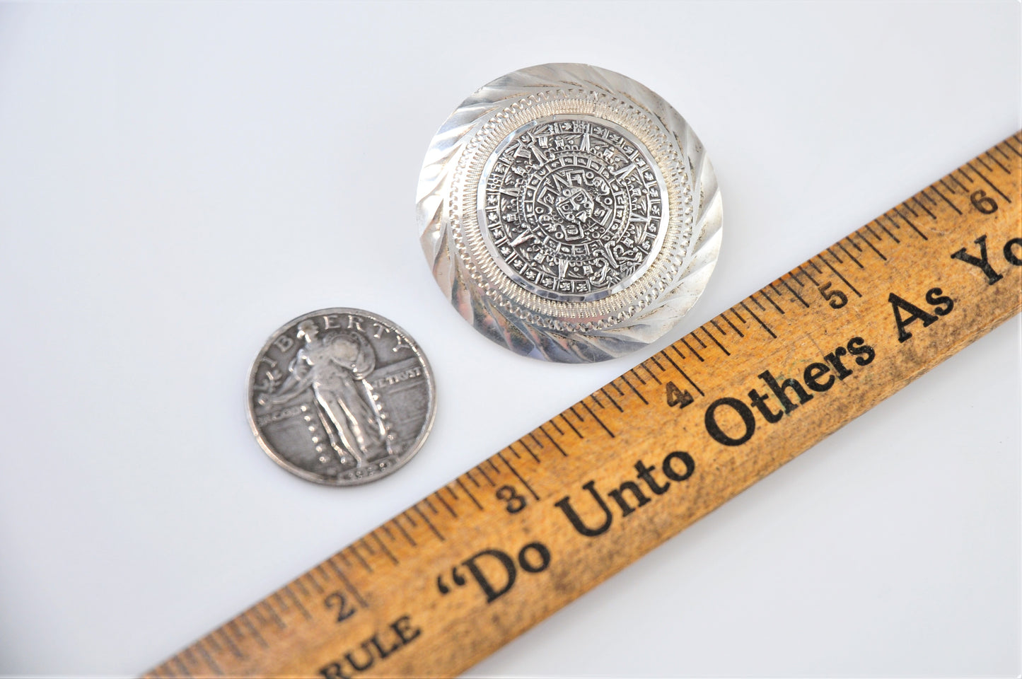 Vintage Sterling Silver Mayan Calendar Brooch Pendant