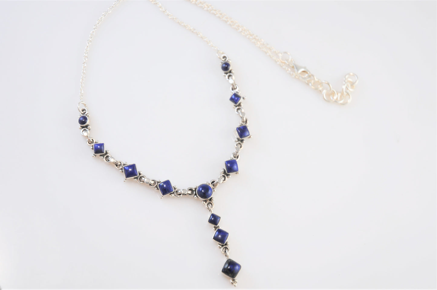 Adjustable Sterling Silver Lapis Y Necklace