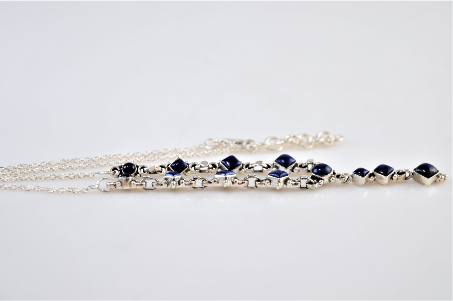 Adjustable Sterling Silver Lapis Y Necklace