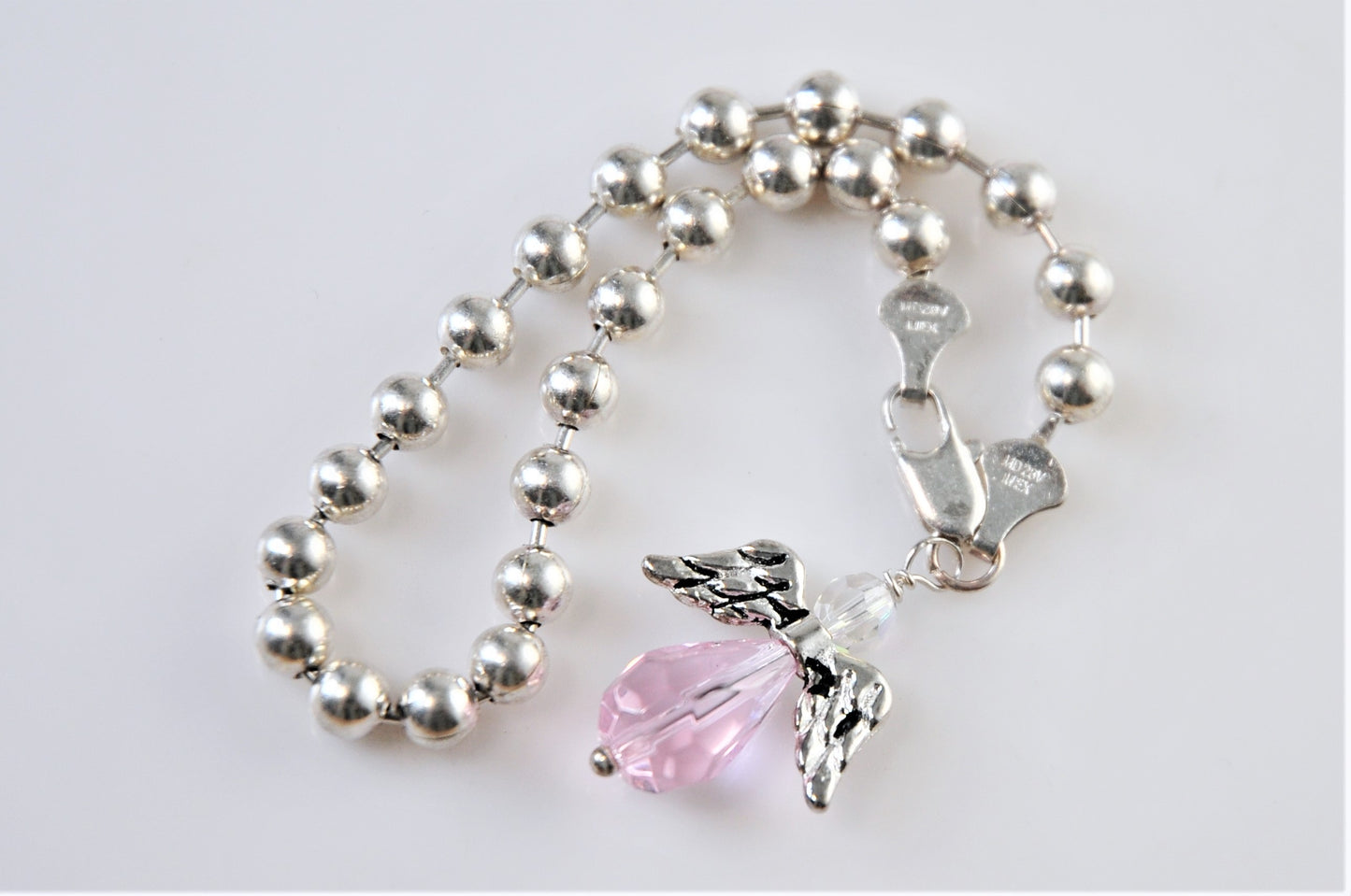 Vintage Sterling Silver Beaded Angel Bracelet