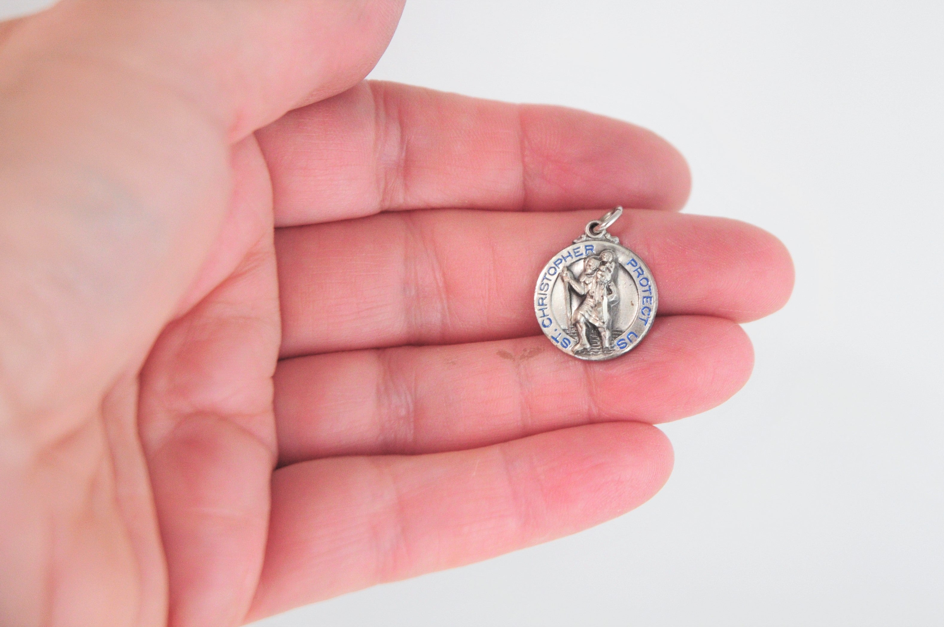 Vintage sterling enamel St Christopher shops charm 071422eB@