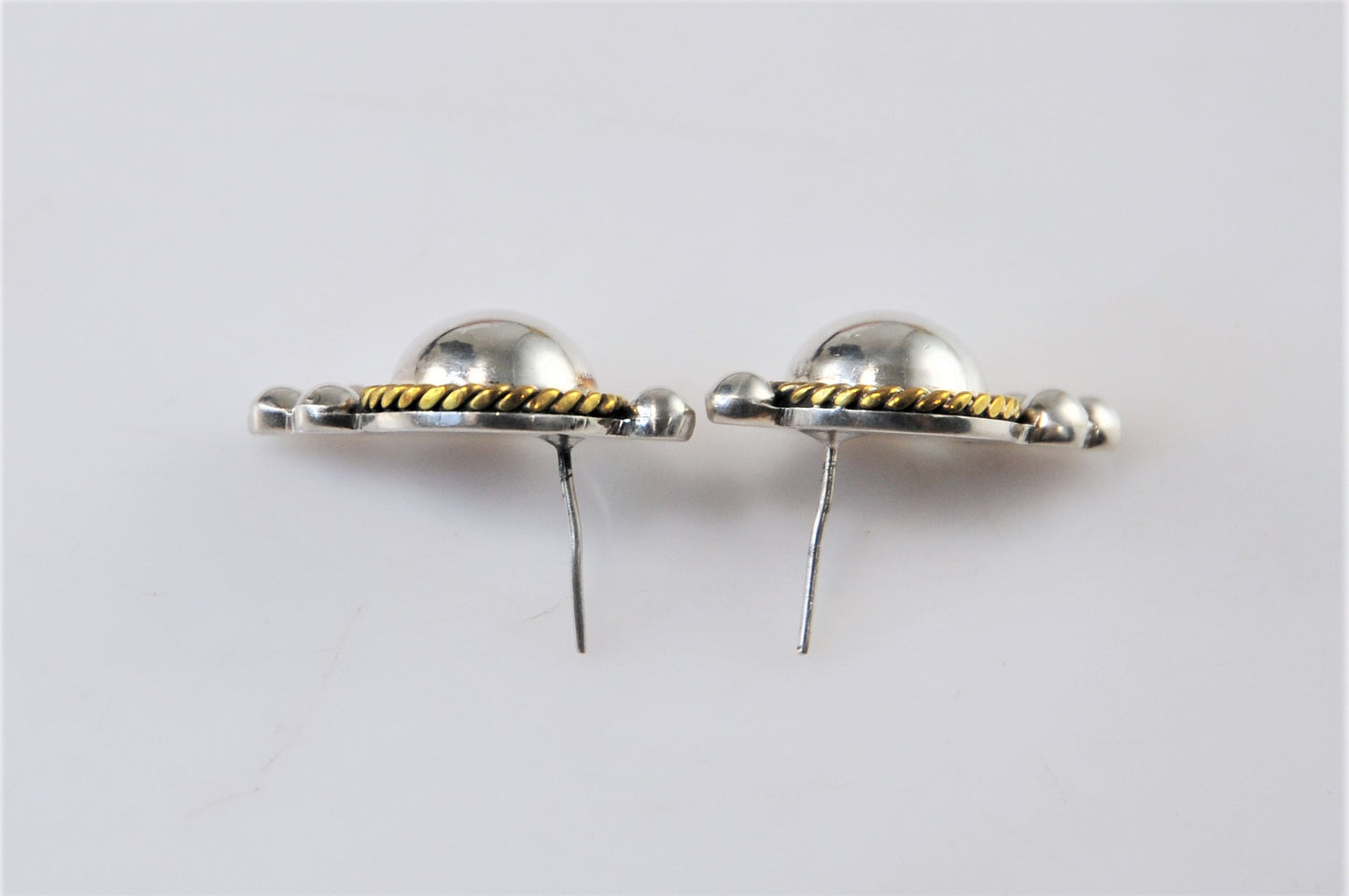 Vintage Two Tone Sterling Silver Brass Southwestern Dome Earrings