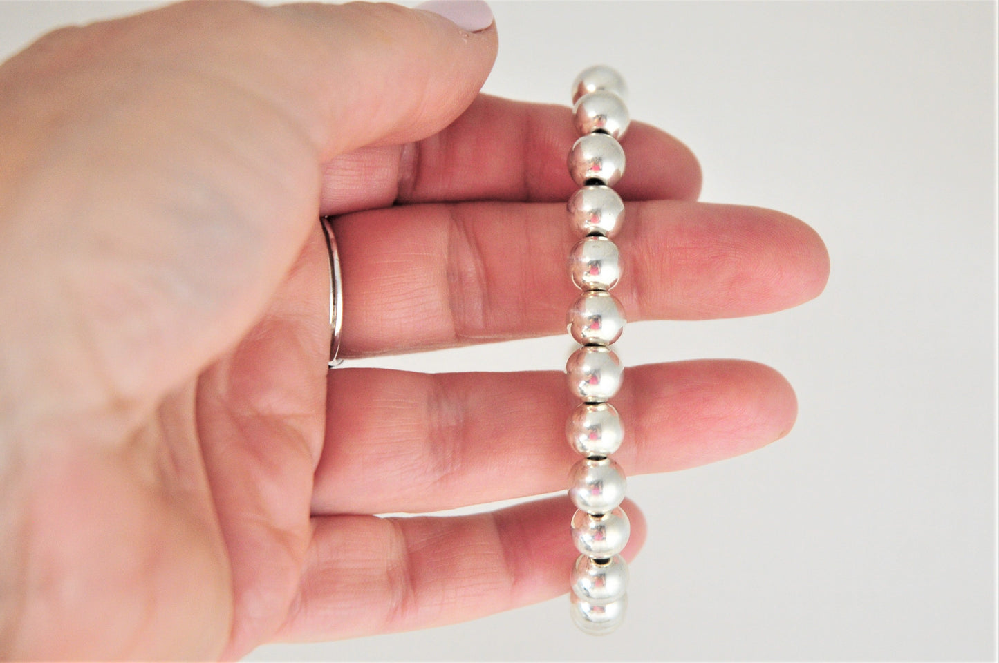 Vintage SMALL WRIST Adjustable Sterling Silver 8mm Sterling Silver Ball Bracelet