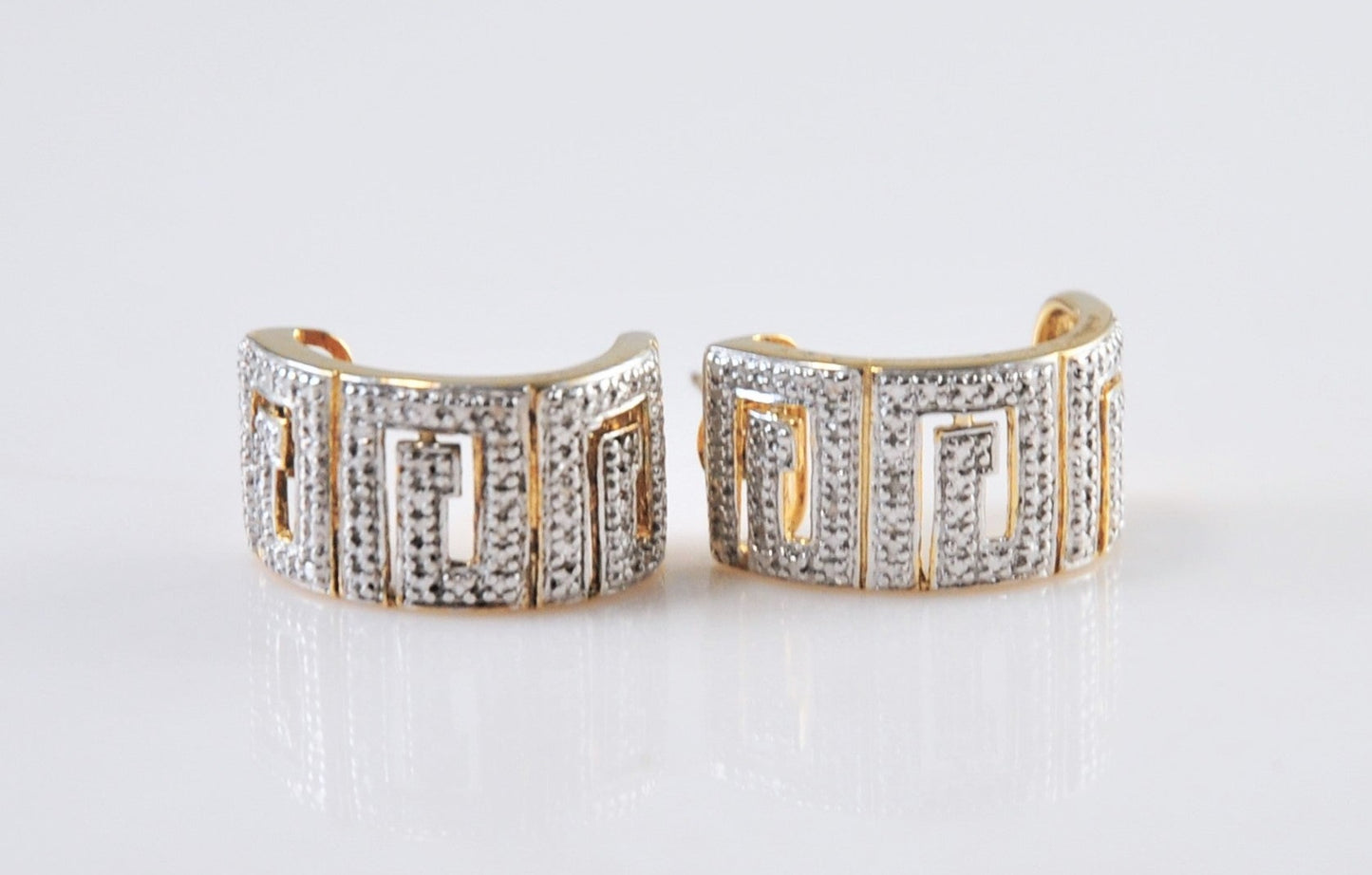 Ross Simons Gold over Sterling Greek Key Diamond Accent Hoop Earrings