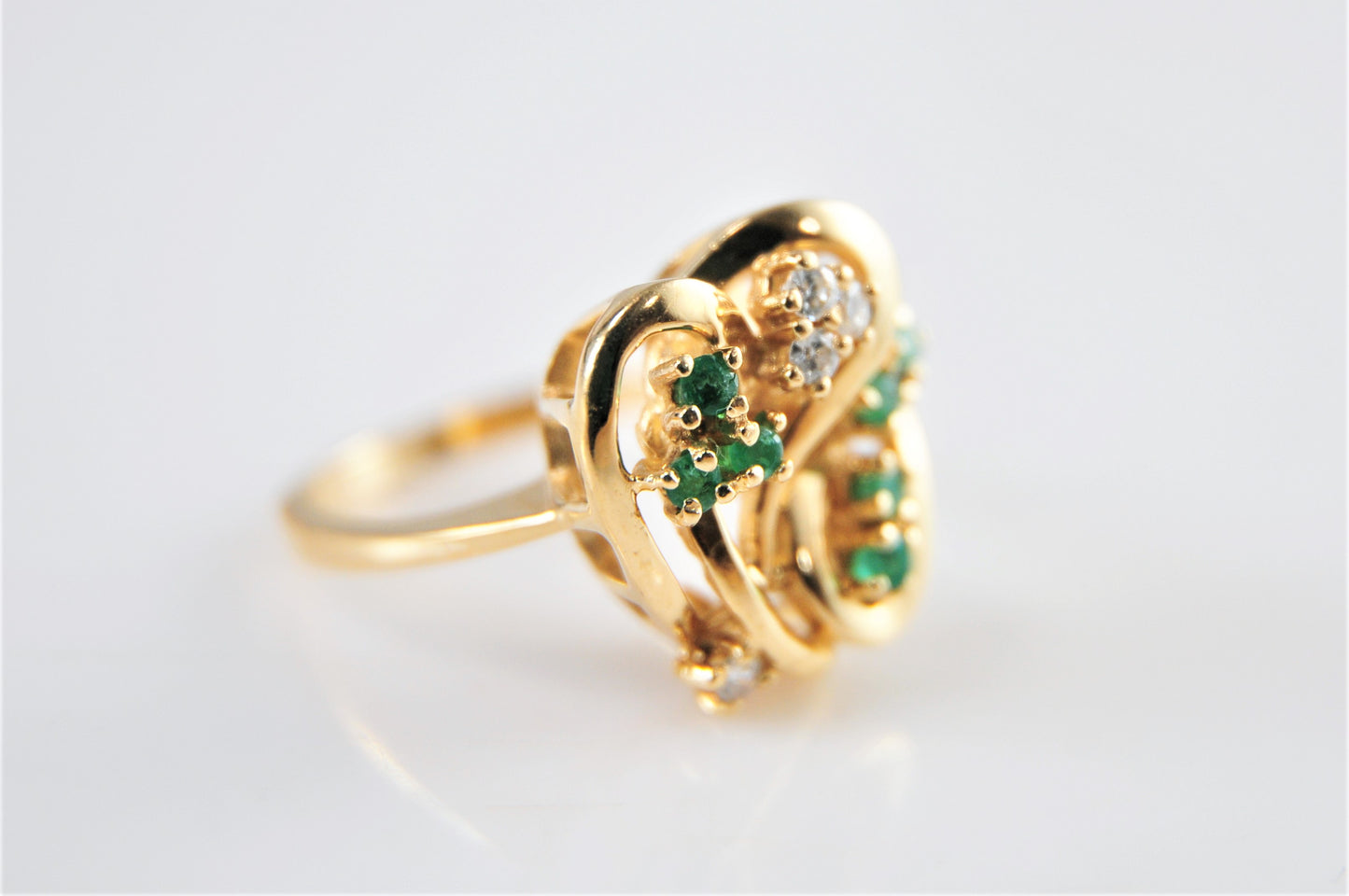 Heavy 14K Yellow Gold Emerald and Diamond Abstract Heart Ring