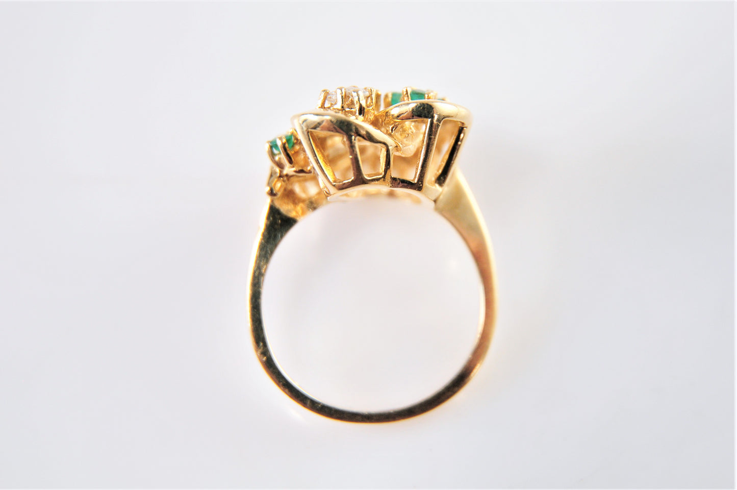 Heavy 14K Yellow Gold Emerald and Diamond Abstract Heart Ring