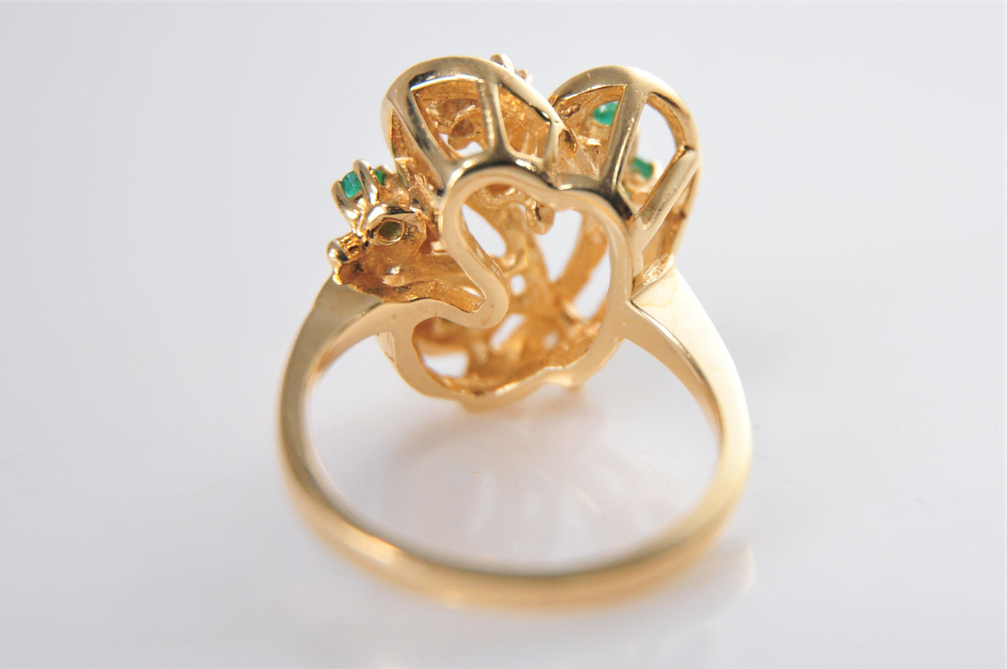 Heavy 14K Yellow Gold Emerald and Diamond Abstract Heart Ring